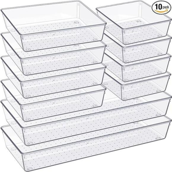 Clear Plastic Drawer Organizer Trays 10 Pack Kitchen Bathroom Vanity Bins - Picture 7 of 7
